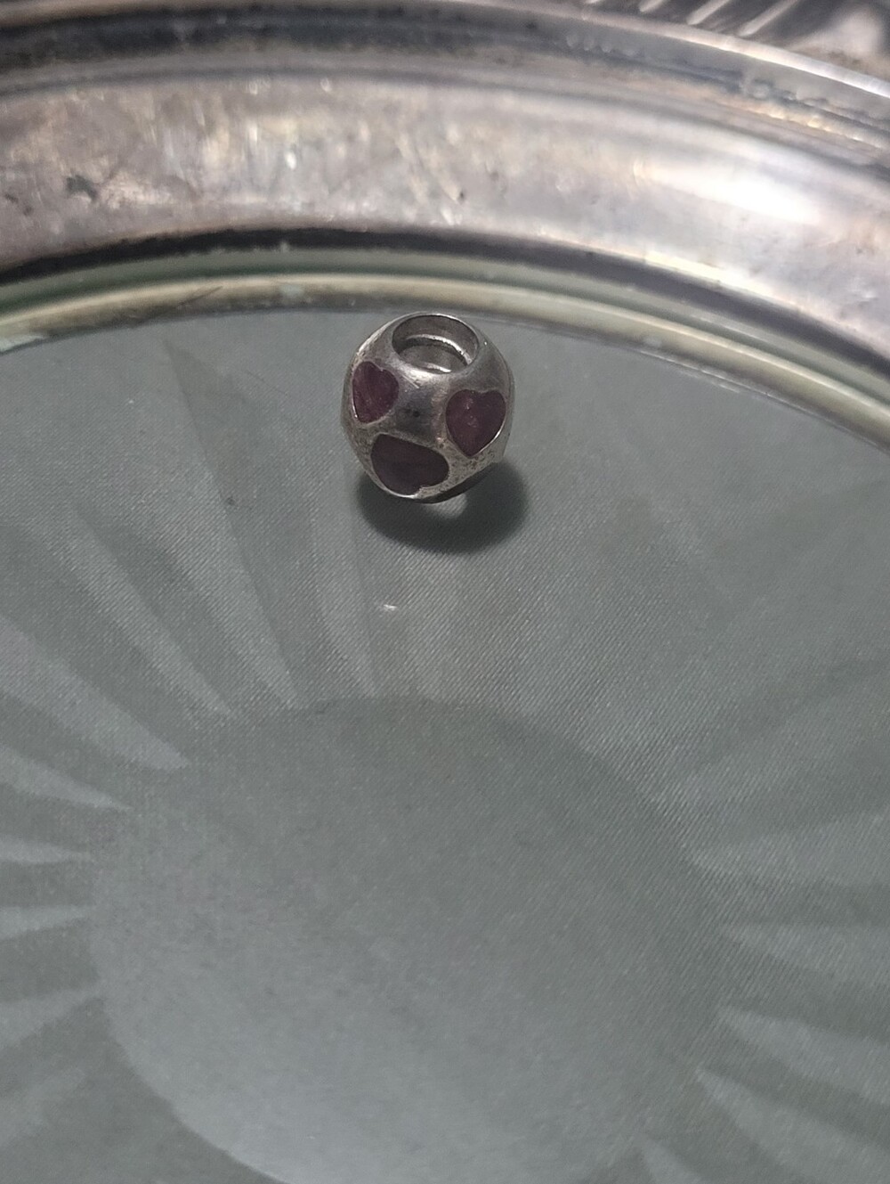 Pandora Sterling Silver Heart Charm Beads with Pink Enamel